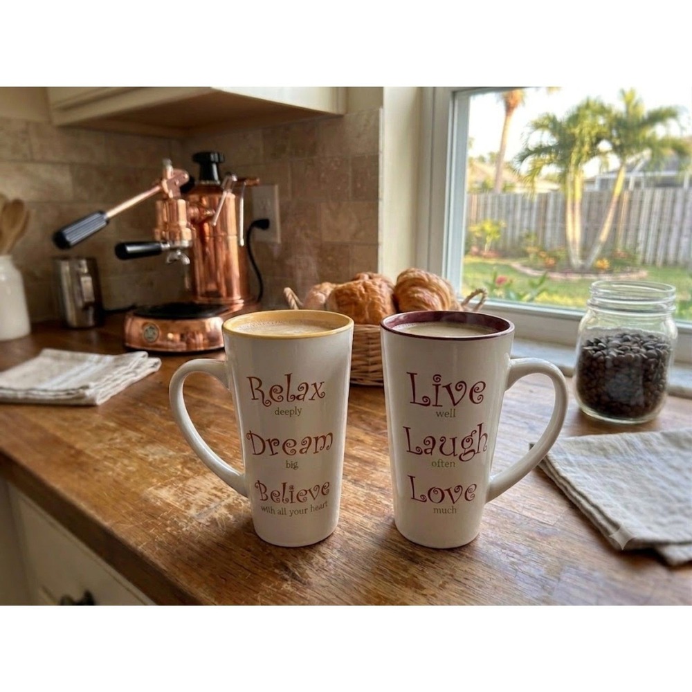 Mulberry Home Collection Set of 2 Inspirational Latte Mugs Farmhouse Kitchen